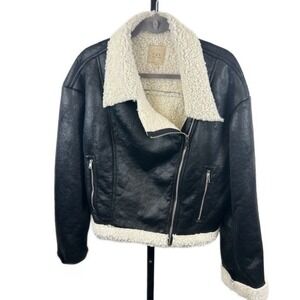C&V Chelsea Violet Women's Size XXL Black Faux Leather Sherpa Lined Moto Jacket